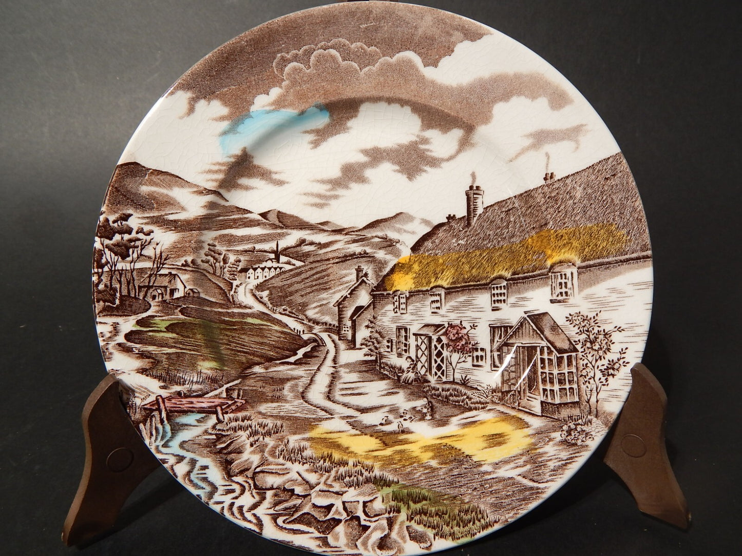 VINTAGE PIATTO CM 18 CERAMICA W. H. GRINDLEY STAMPA MANO QUIET DAY