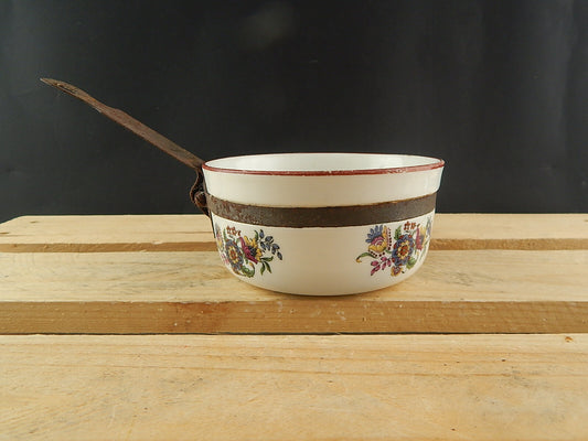 ANTICO INTROVABILE TEGAME PENTOLINO CERAMICA SMALTATA DECORO FLOREALE COLLEZIONE