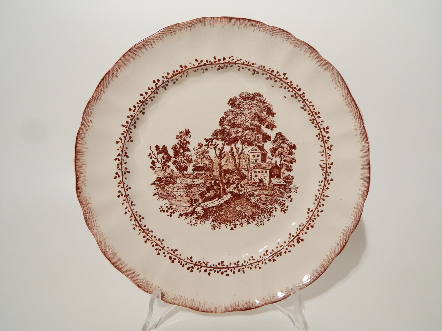 ANTICO PIATTO SOCIETA' CERAMICA RICHARD MILANO PAESAGGIO STAMPA A MANO cm 24,5