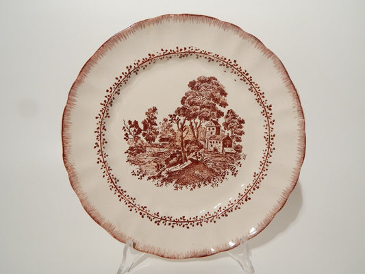 ANTICO PIATTO SOCIETA' CERAMICA RICHARD MILANO PAESAGGIO STAMPA A MANO cm 24,5