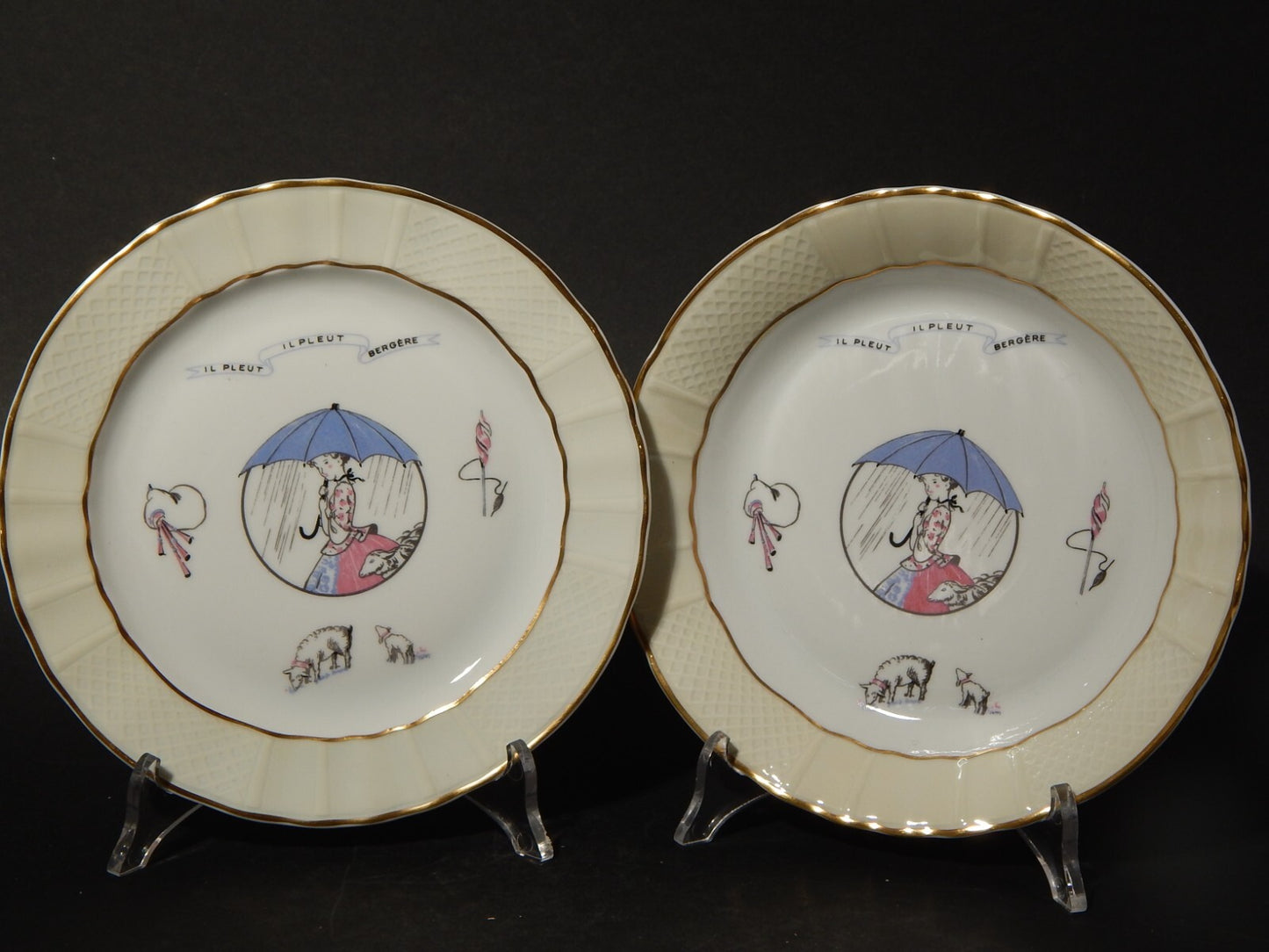 VINTAGE SET 2 PIATTI PORCELLANA IL PLEUT IL PLEUT BERGERE LIMOGES BERNARDAUD&CO