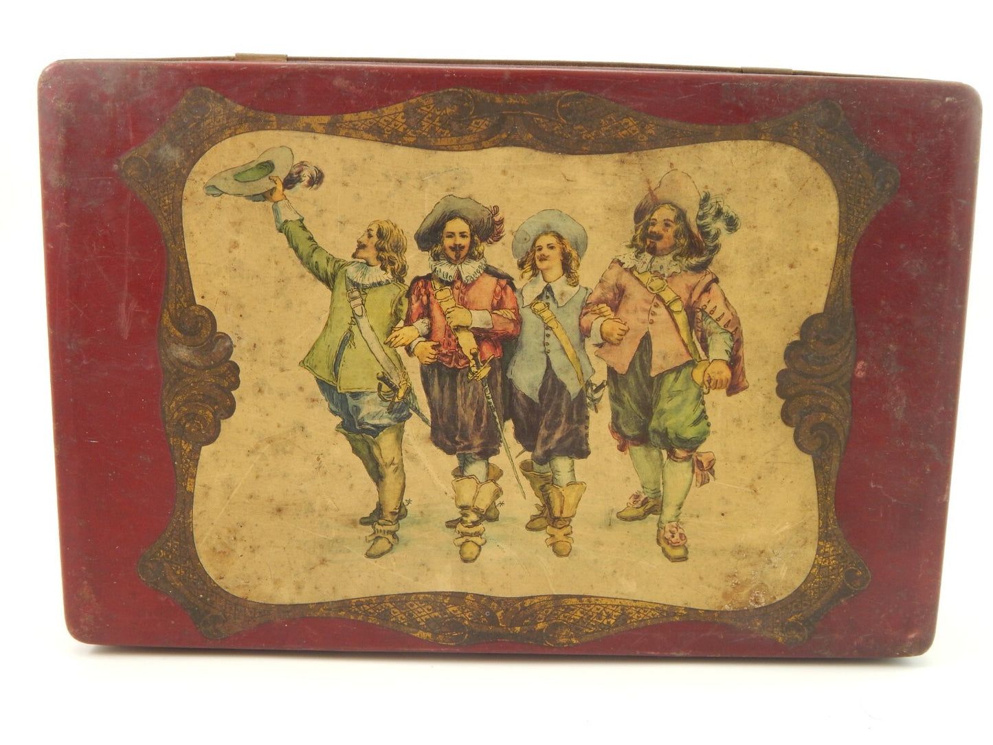 ANTICA RARA SCATOLA LATTA CARAMELLE E. DE COSTER & C. TORINO I MOSCHETTIERI