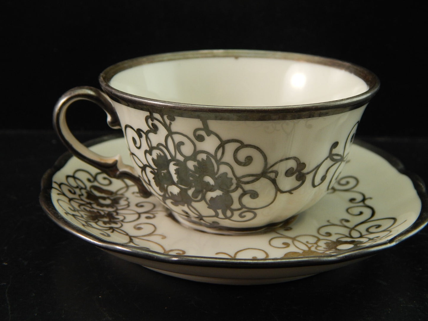 ANTICA TAZZINA CAFFE' PORCELLANA VERBANO LAVENO ART DECO DECORO ARGENTO