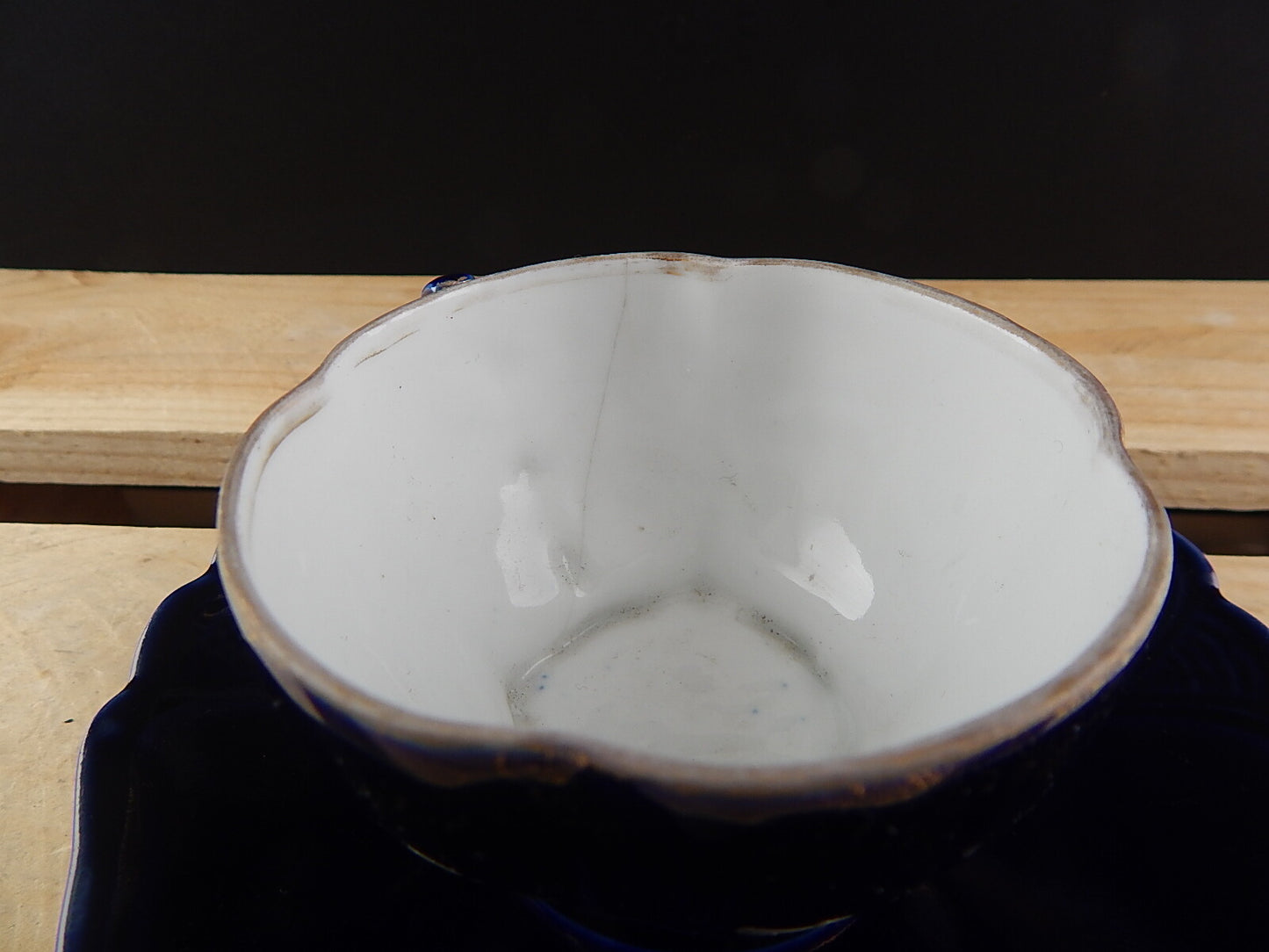 ANTICA PREZIOSA TAZZA PIATTO PORCELLANA ART NOUVEAU BLU COBALTO COLLEZIONE 1900