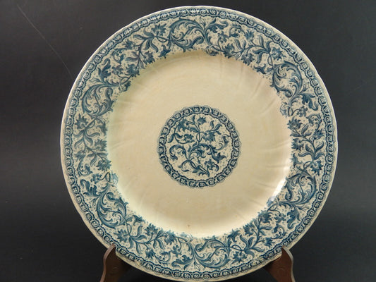 ANTICO RARO DEL 1923 PIATTO MAIOLICA CERAMICA GIEN DECORO BLU ALLA ROUEN #1764