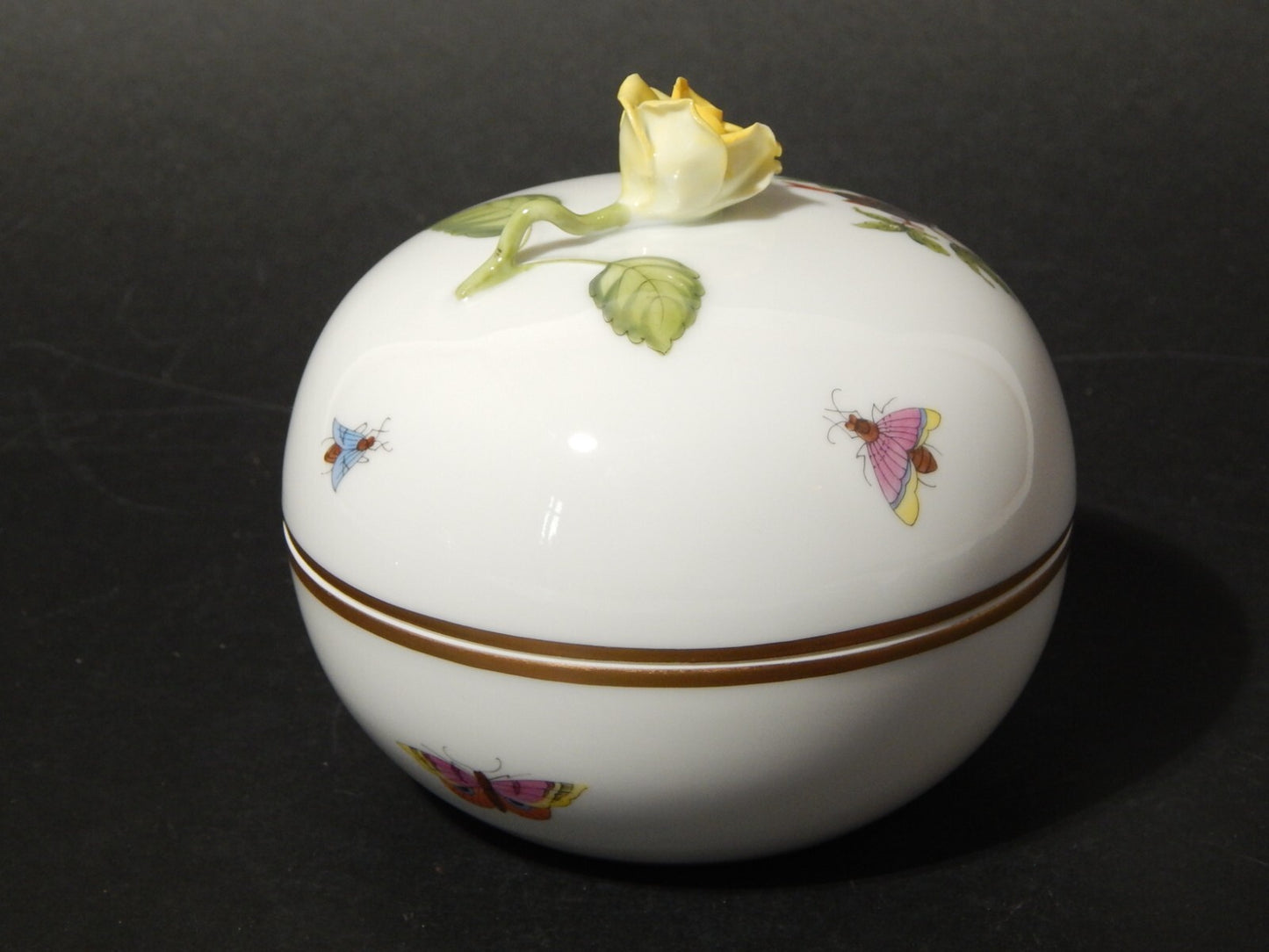 PORCELLANA HEREND COFANETTO BOMBONIERA PORCELLANA ROTHSCHILD ROSA GIALLA