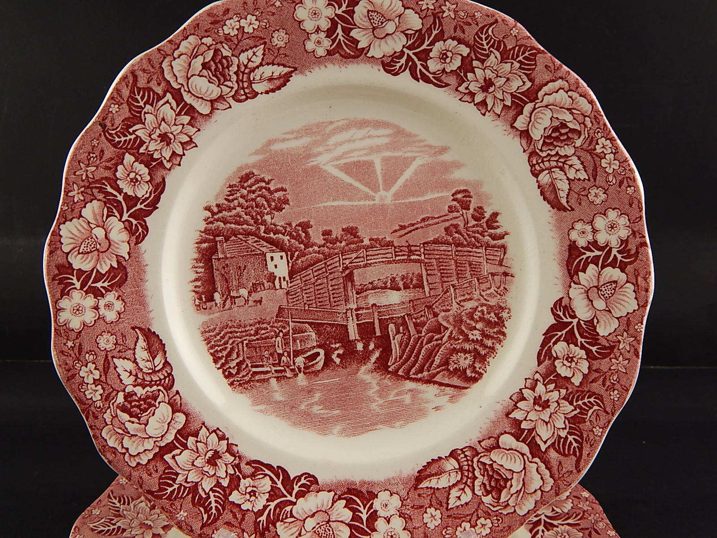 ANTICO SET 4 PIATTI SEMI PORCELLANA PALISSY POTTERY THAMES RIVER SCENES WINDSOR