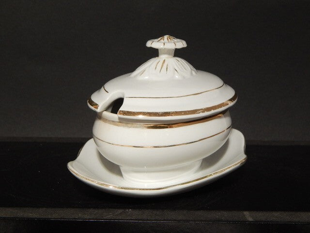 ANTICA SALSIERA CERAMICA BIANCA E ORO RICHARD MILANO FINE 1800 STILE IMPERO