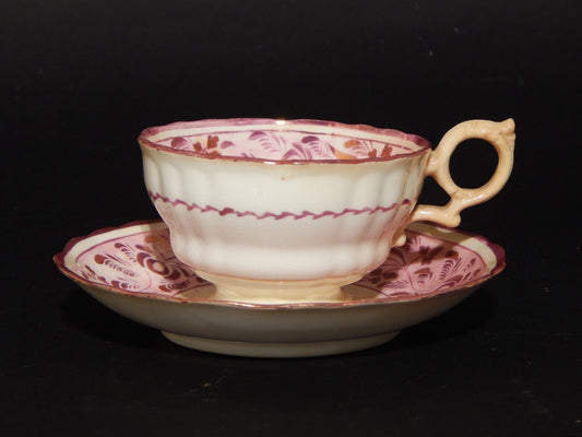 ANTICA GEORGIANA TAZZA TE' PORCELLANA LUSTRO ROSA STAFFORDSHIRE X245