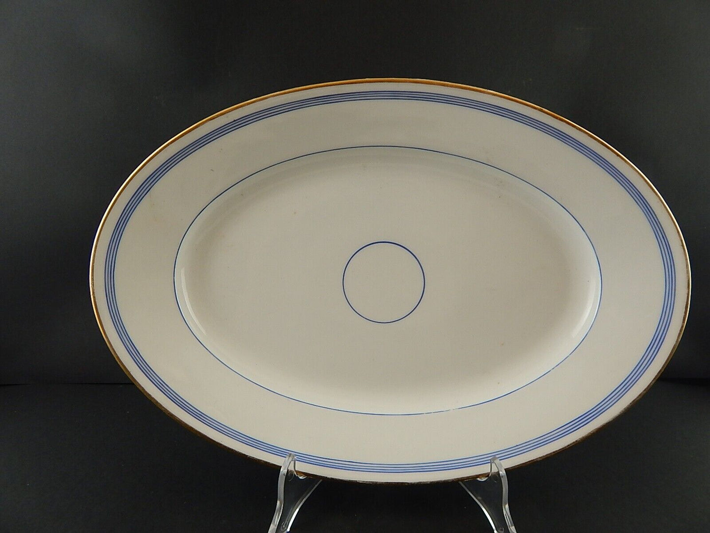 ANTICO PIATTO VASSOIO OVALE PORCELLANA PARIGI BIANCA BLU ORO NAPOLEONE III #A494