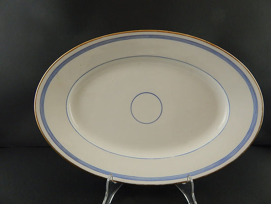 ANTICO PIATTO VASSOIO OVALE PORCELLANA PARIGI BIANCA BLU ORO NAPOLEONE III #A494