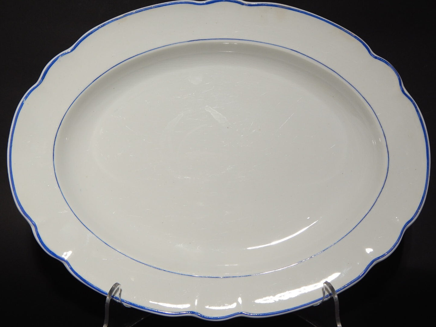 ANTICO RARO VASSOIO CERAMICA BIANCA PROFILO BLU RICHARD MILANO FINE 800 (X148)