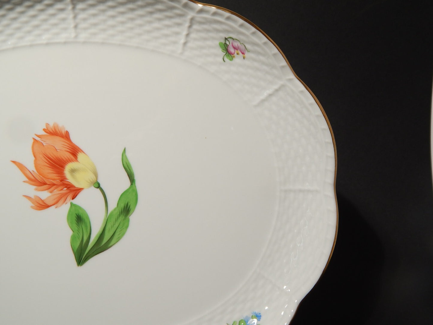 PREZIOSO ELEGANTE PORCELLANA HEREND VASSOIO PIATTO OVALE PETIT BOUQUET