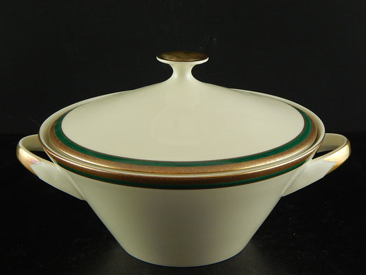 RETRO ELEGANTE PICCOLA ZUPPIERA IMPERO PORCELLANA BAVARIA AVORIO SMERALDO ORO