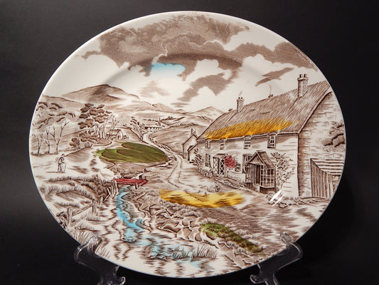 VINTAGE RARO VASSOIO PIATTO OVALE CERAMICA W. H. GRINDLEY STAMPA MANO QUIET DAY