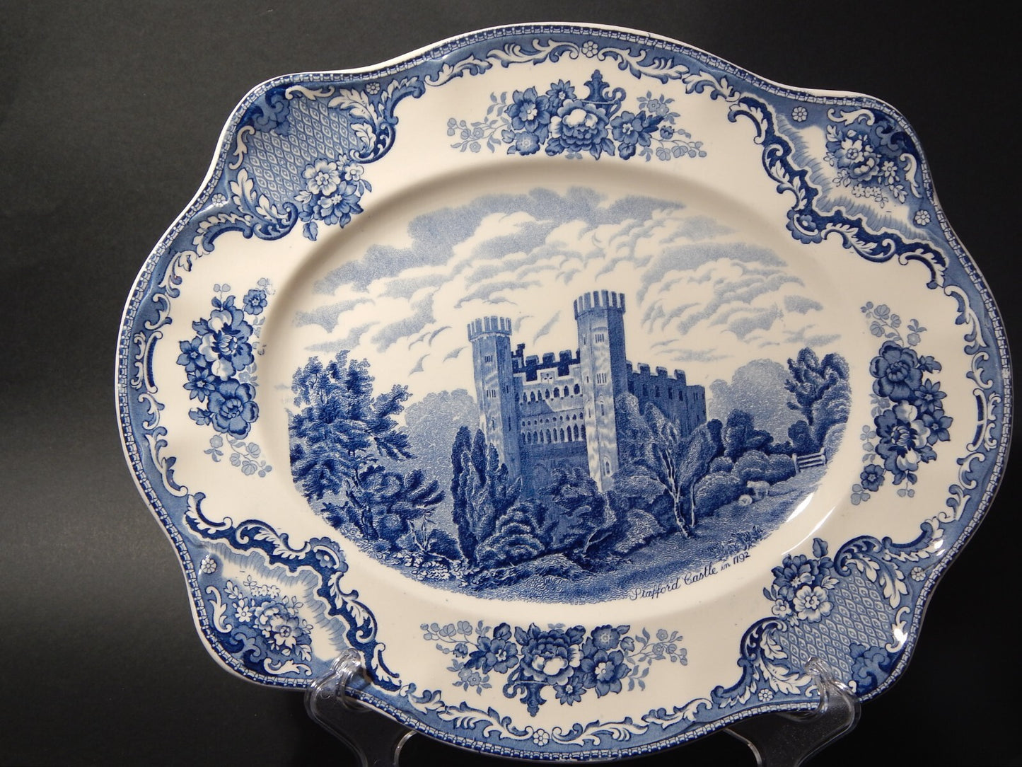 VINTAGE JOHNSON BROS OLD BRITAIN CASTLE BLU GRANDE VASSOIO SEMI-PORCELLANA
