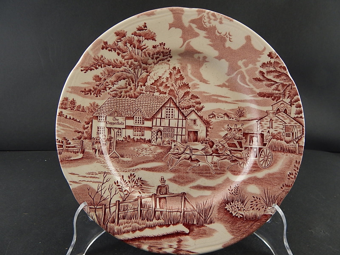 ANTICO PIATTO CERAMICA MAIOLICA LUNEVILLE ENGLISH STYLE BIANCO E ROSSO