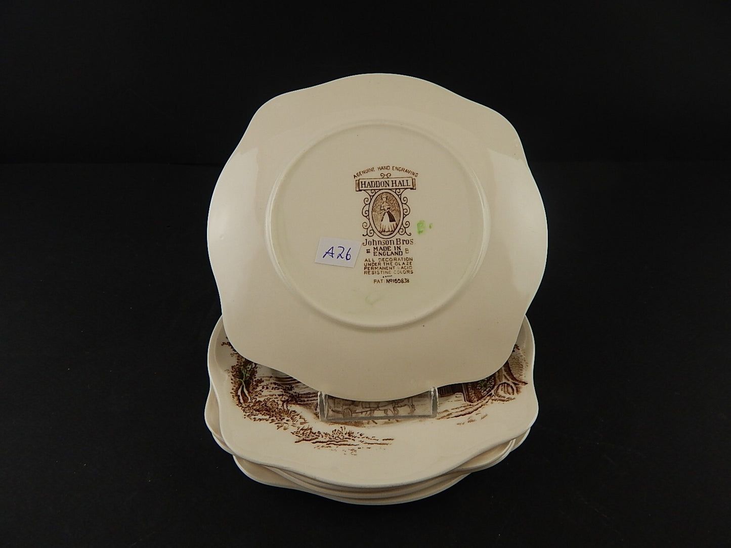 ANTICO SET 5 PIATTI SEMI PORCELLANA STAMPA A MANO HADDON HALL JOHNSONS BROS