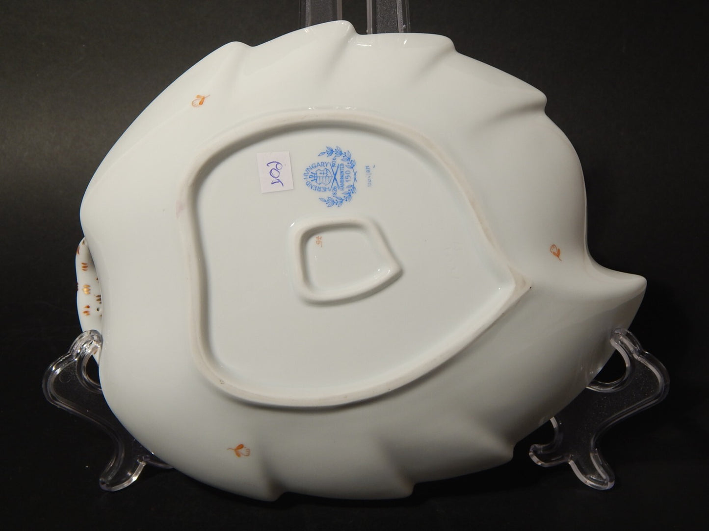 PREZIOSA PORCELLANA HEREND PIATTO A FOGLIA APPONYI CHINESE BOUQUET RUGGINE