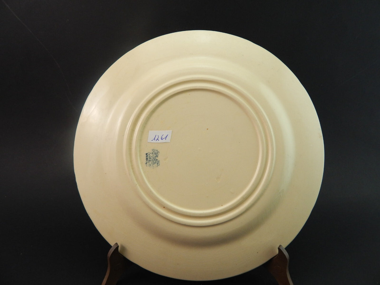 ANTICO RARO DEL 1923 PIATTO MAIOLICA CERAMICA GIEN DECORO BLU ALLA ROUEN #1761