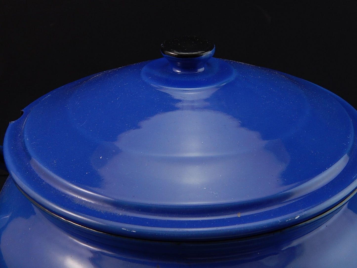 ANTICA RARA ZUPPIERA LATTA SMALTATA PORCELLANATA BLU COBALTO