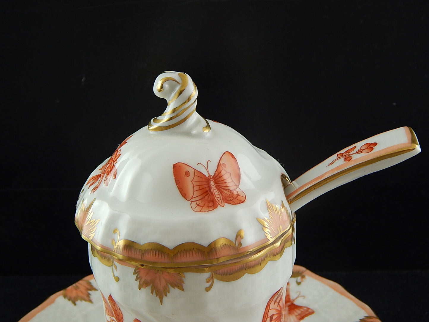 PORCELLANA HEREND INTROVABILE PORTA MARMELLATA DIPINTA A MANO FARFALLE FORTUNA