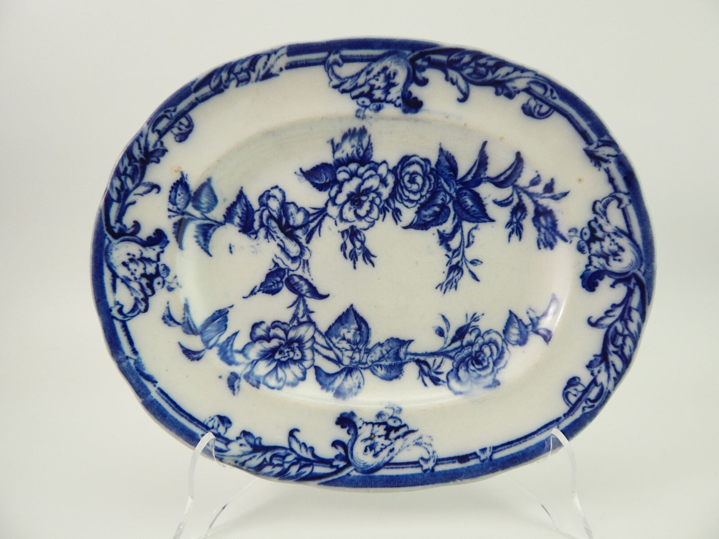 ANTICO RARO VASSOIO PORCELLANA PETRUS REGOUT AUROREA MAASTRICHT BIANCO BLU