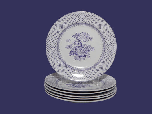 ANTICO SET 6 PIATTI CERAMICA STAFFORDSHIRE PRIMAVESI 1860 ERMINE BORDER VIOLA