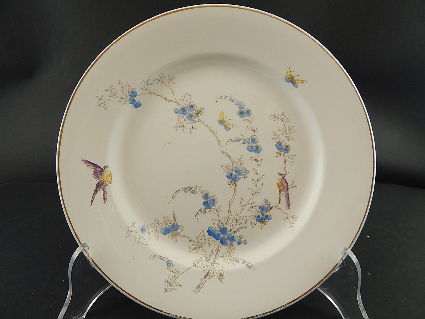 ANTICO PIATTO PIANO CERAMICA RICHARD MILANO FIORI FARFALLE UCCELLINI A757
