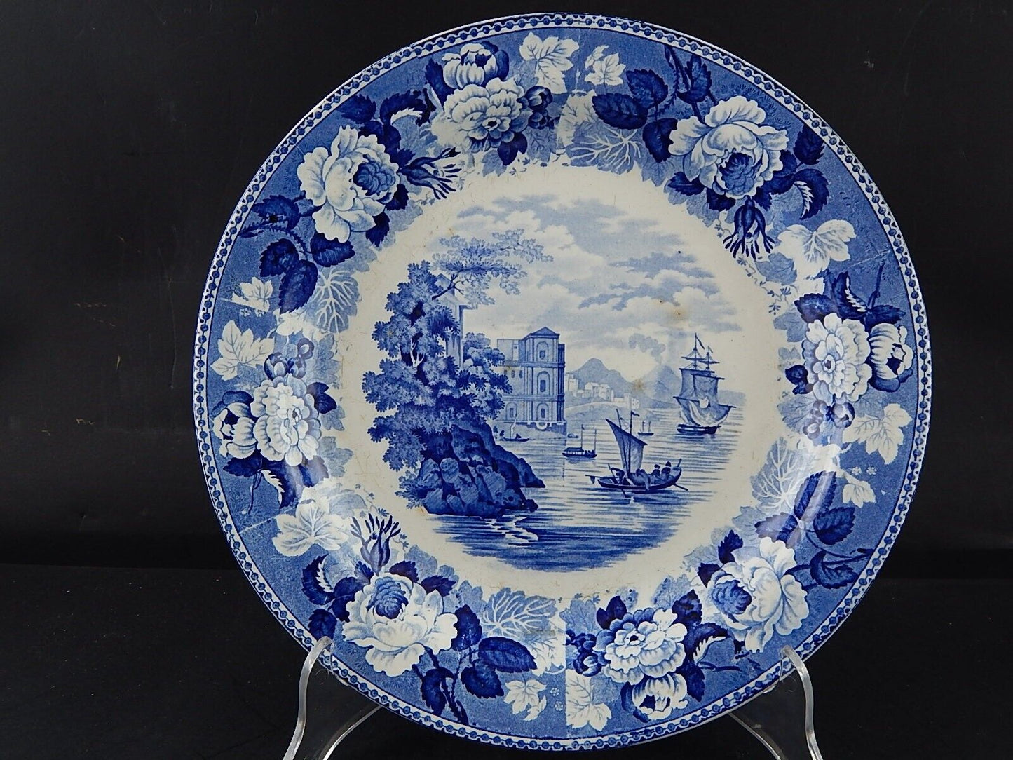 ANTICO RARISSIMO GRANDE PIATTO PORCELLANA WEDGWOOD META' 800 VITTORIANO CM 28,5