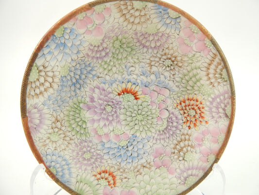 ARTE ORIENTALE RARO PIATTINO PORCELLANA GUSCIO UOVO FIRMATO POLICROMO