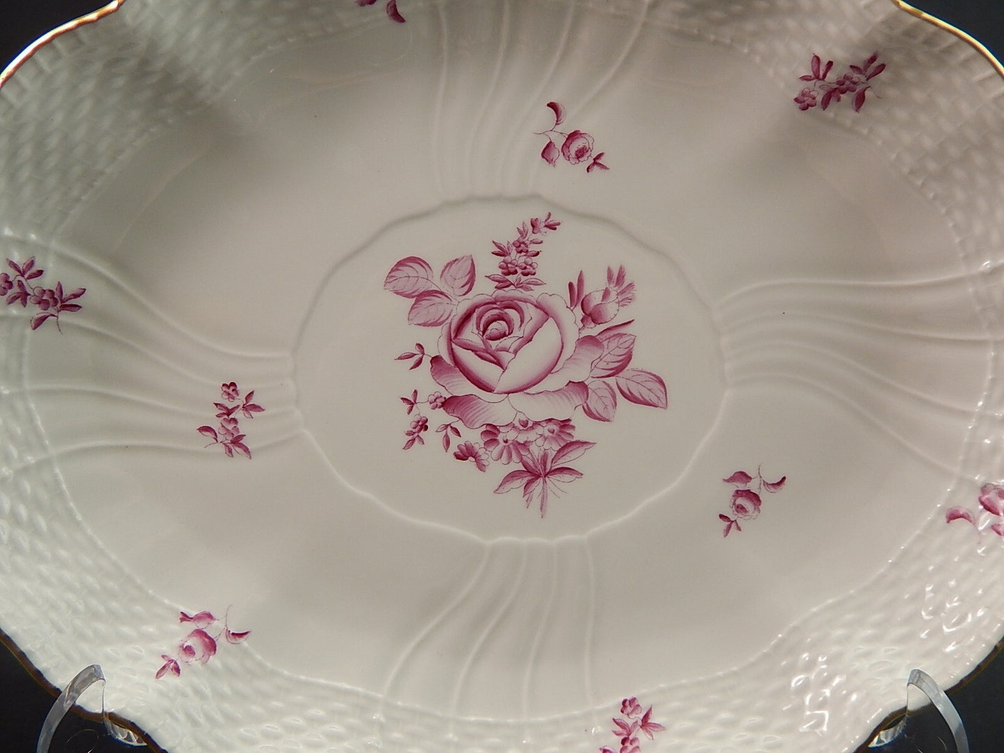 VASSOIO HEREND ANTICA ROSA DI VIENNA HUNGARY HANDPAINTED DIPINTO A MANO #1196