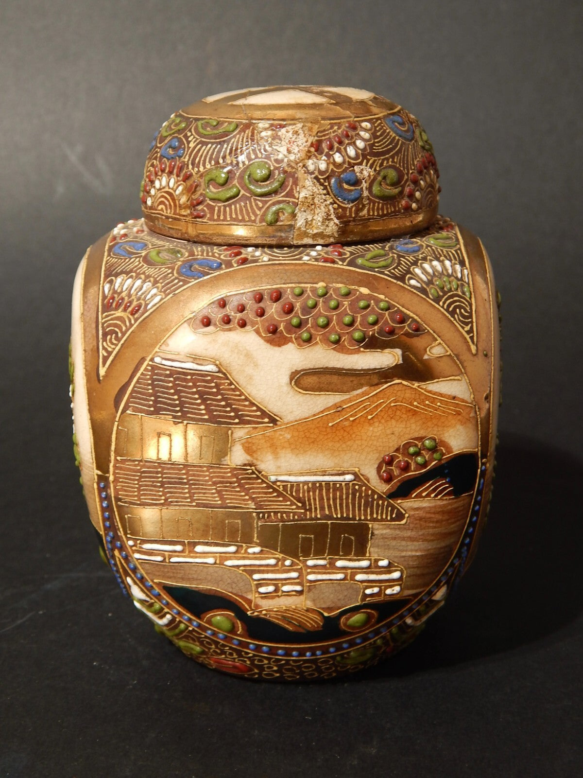 ANTIQUARIATO ORIENTALE 1920 VASO URNA CERAMICA GIAPPONE SATSUMA KINKOZAN TSUKURU