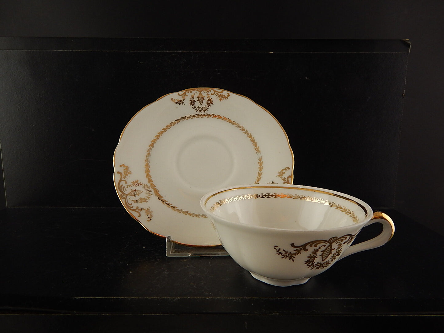 ANTICA TAZZA CAFFÈ PORCELLANA BIANCA ORO PORCELAINE COMPAGNIE LUXE NATIONALE