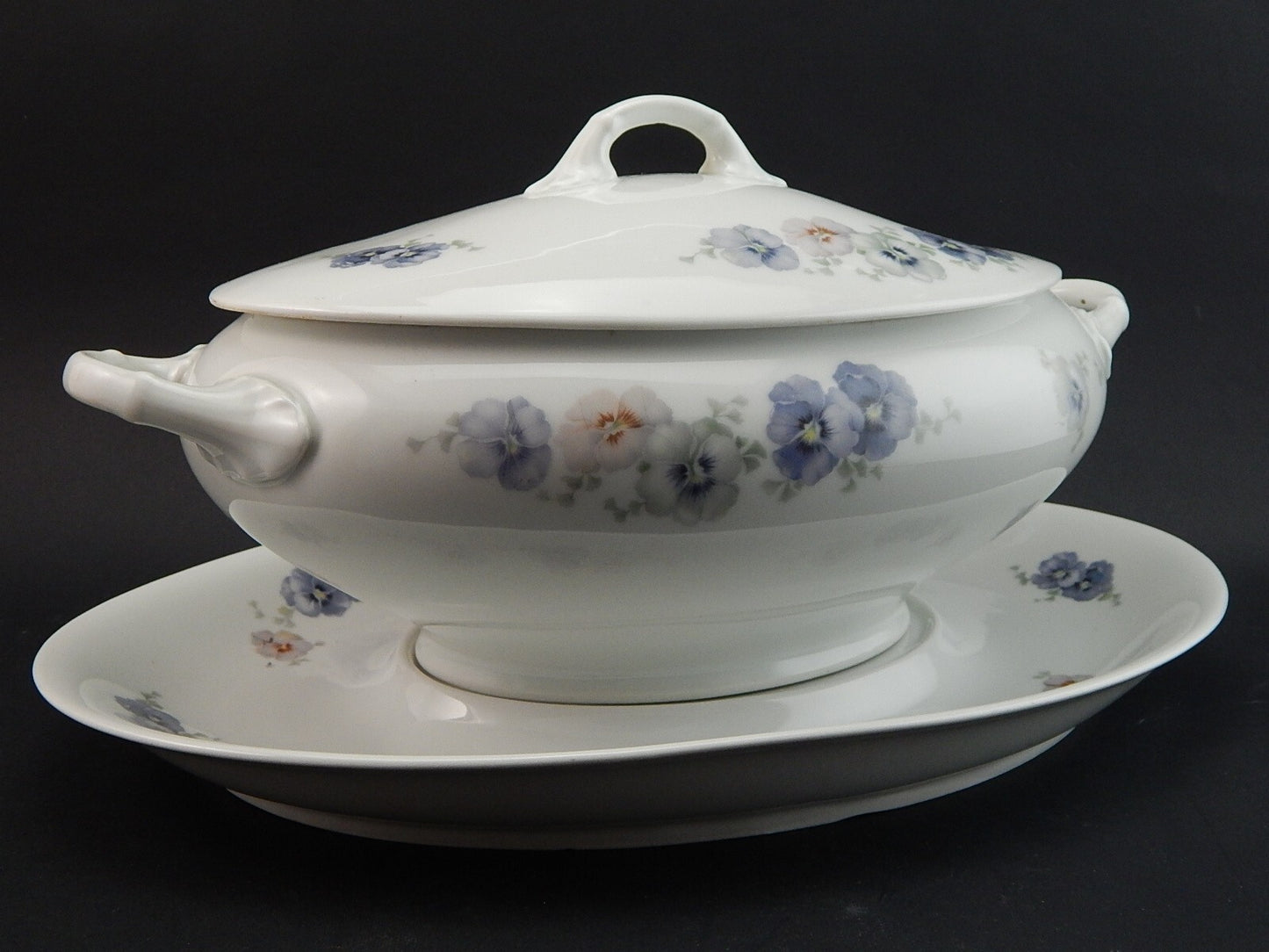 ANTICA 1920 ZUPPIERA CENTROTAVOLA PORCELLANA THOMAS ROSENTHAL VIOLE DEL PENSIERO