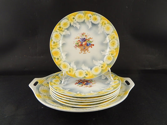 ANTICO LIBERTY SERVIZIO PIATTI DESSERT CERAMICA VERBANUM STONE LAVENO 7 PEZZI