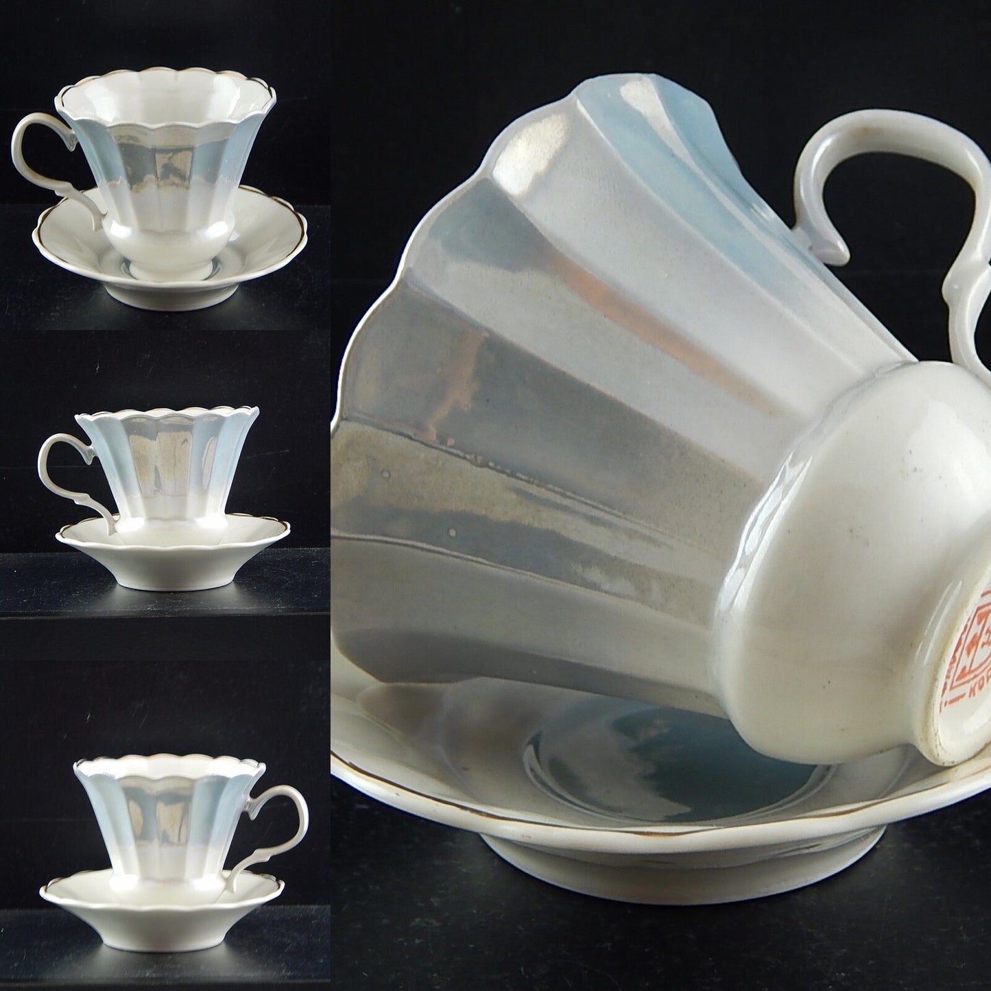 ANTICA ART DECO TAZZA PIATTO MANIFATTURA RUSSA DECORO AZZURRO SFUMATO COLLEZIONE