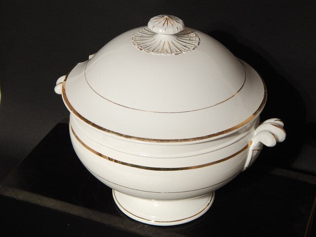 ANTICA RARA ZUPPIERA CERAMICA RICHARD MILANO FINE 800 BIANCO E ORO STILE IMPERO