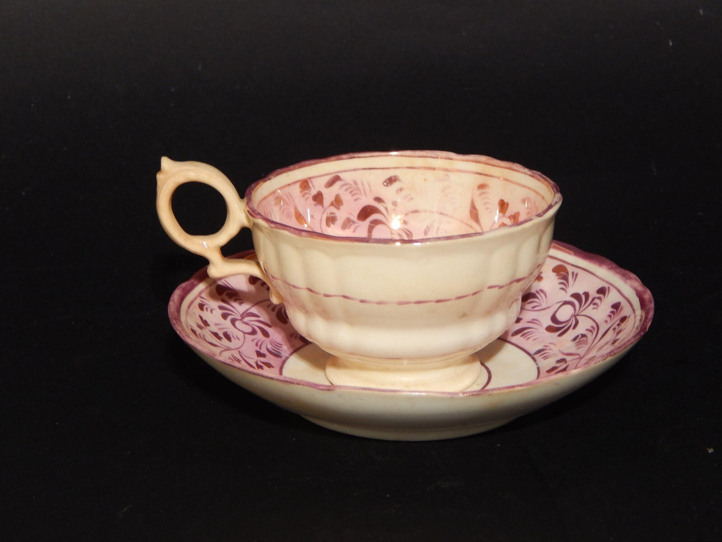 ANTICA GEORGIANA TAZZA TE' PORCELLANA LUSTRO ROSA STAFFORDSHIRE