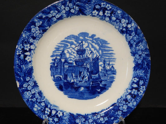 ANTICO RARO PIATTO PORCELLANA INGLESE "FERRARA" META' 1800 BIANCO BLU COLLEZIONE