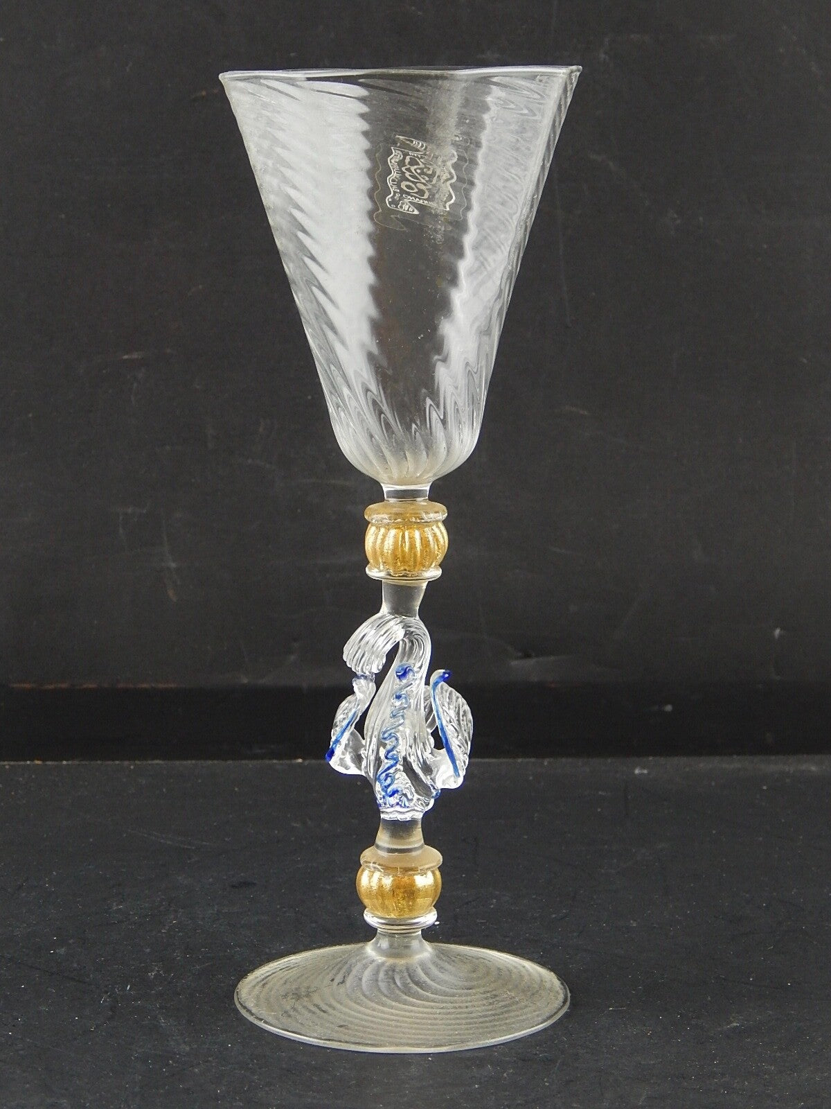 TIPETTO CALICE MURANO VETRO SOFFIATO RIGATO PESCE FIRMATO CORTELLA & BALLARIN