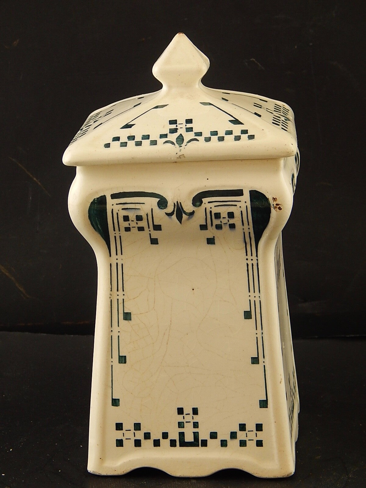 ANTICO RARO LIBERTY BARATTOLO CUCINA RIIS RISO CERAMICA DECORATO VERDE