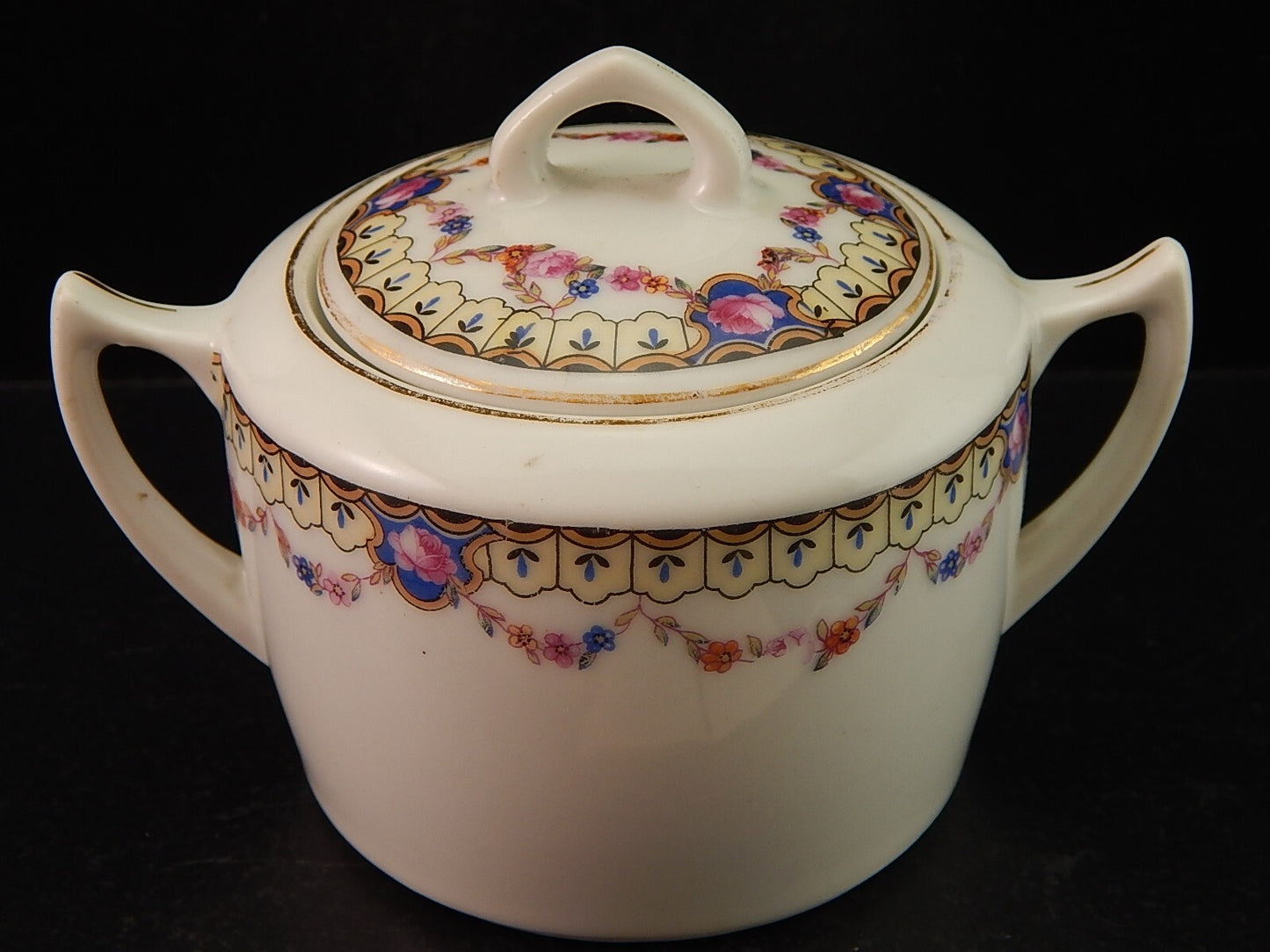 ANTICA ART DECO ZUCCHERIERA PORCELLANA BOEMA DECORO A GHIRLANDA DIFETTO