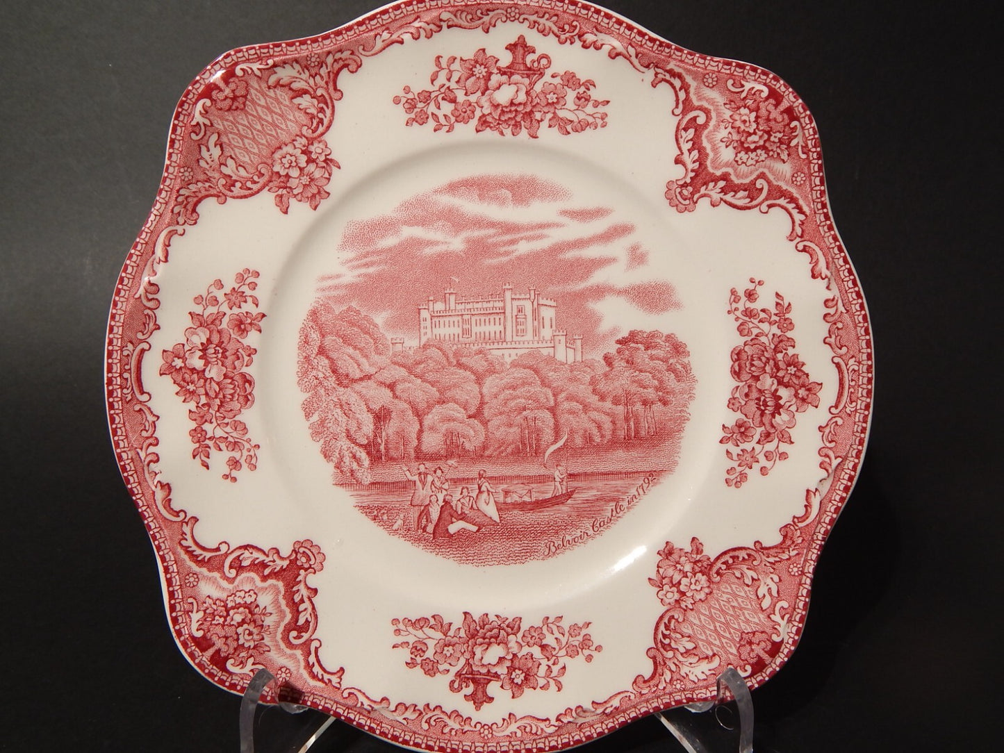 VINTAGE JOHNSON BROS OLD BRITAIN CASTLE PIATTO QUADRATO SEMI PORCELLANA ROSSO