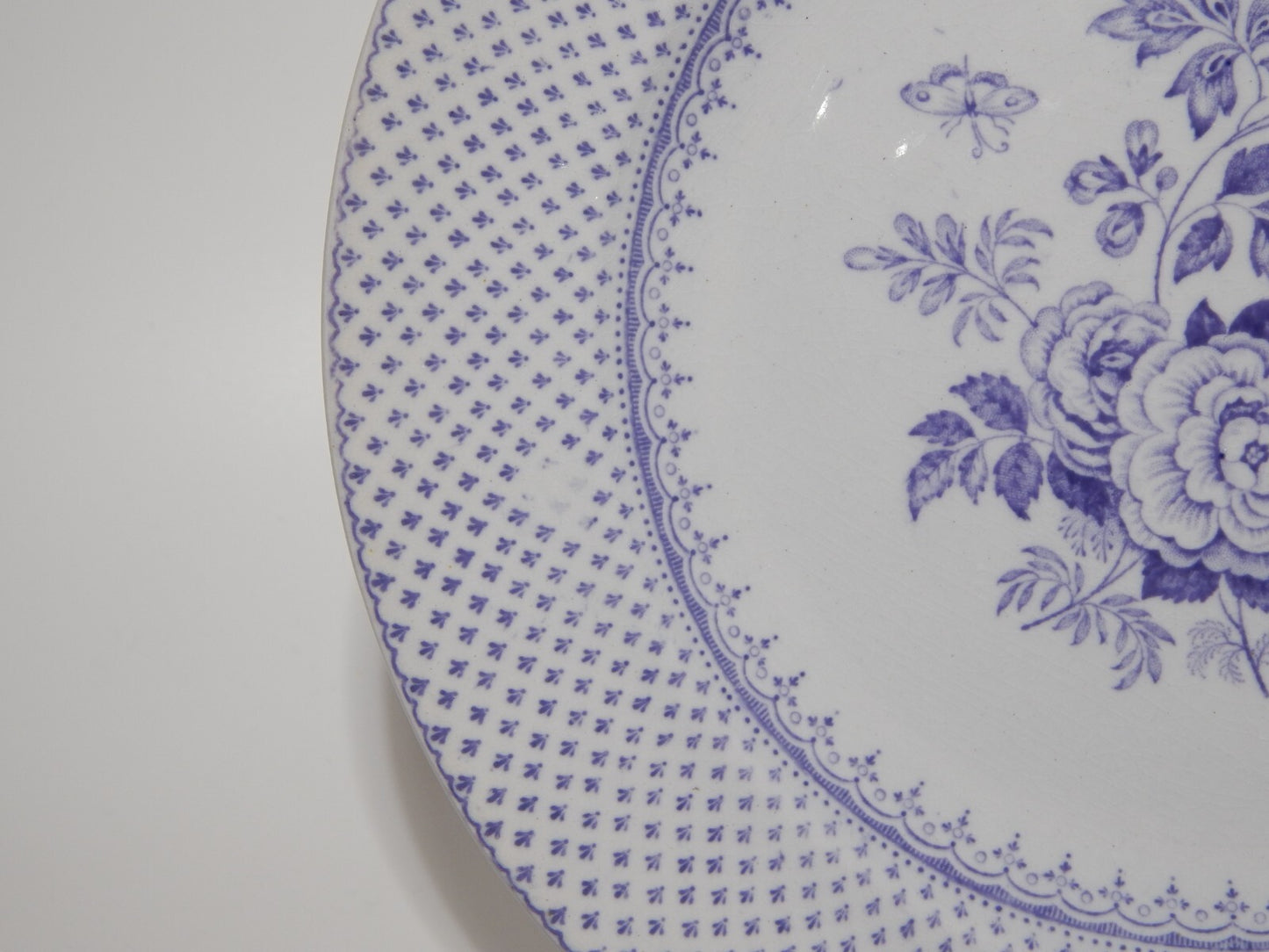 ANTICO PIATTO CERAMICA STAFFORDSHIRE PRIMAVESI DEL 1860 ERMINE BORDER VIOLA