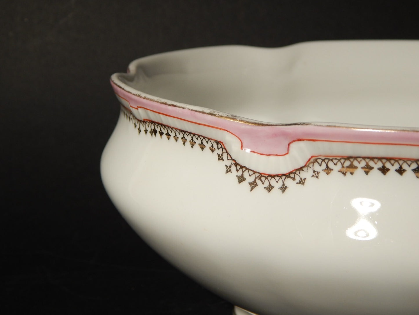 ANTICA FRUTTIERA CENTROTAVOLA PORCELLANA GINORI LIBERTY DECORO ROSA E ORO