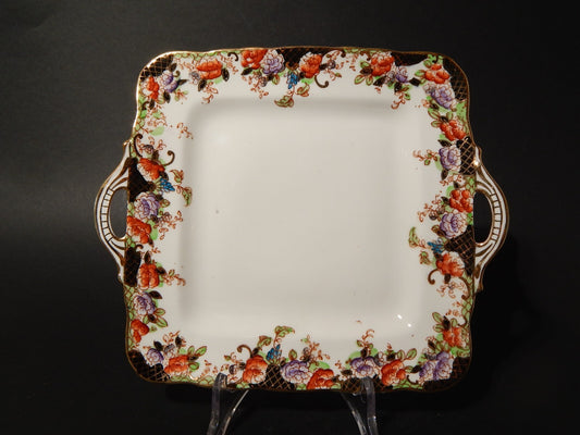 ANTICO VASSOIO TORTA CON MANICI PORCELLANA INGLESE DELPHINE CROWN CHINA FINE 800