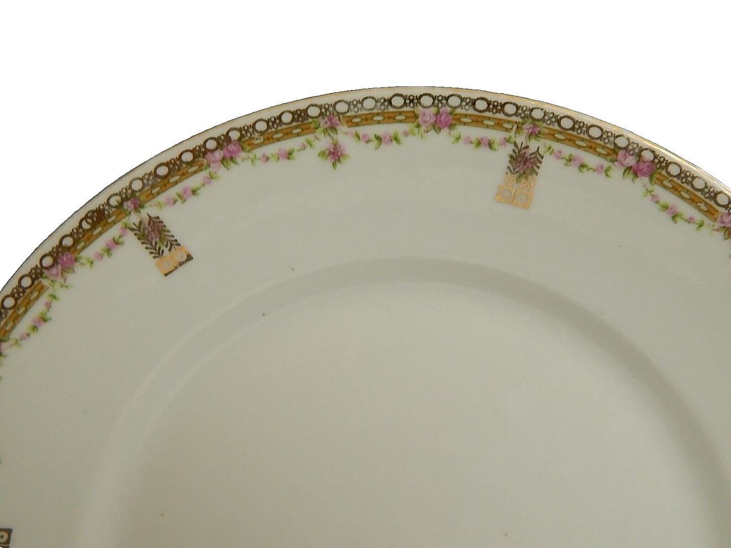 ANTICO SERVIZIO 6 PIATTI PIANI PORCELLANA GINORI LIBERTY GHIRLANDE DI ROSE E ORO