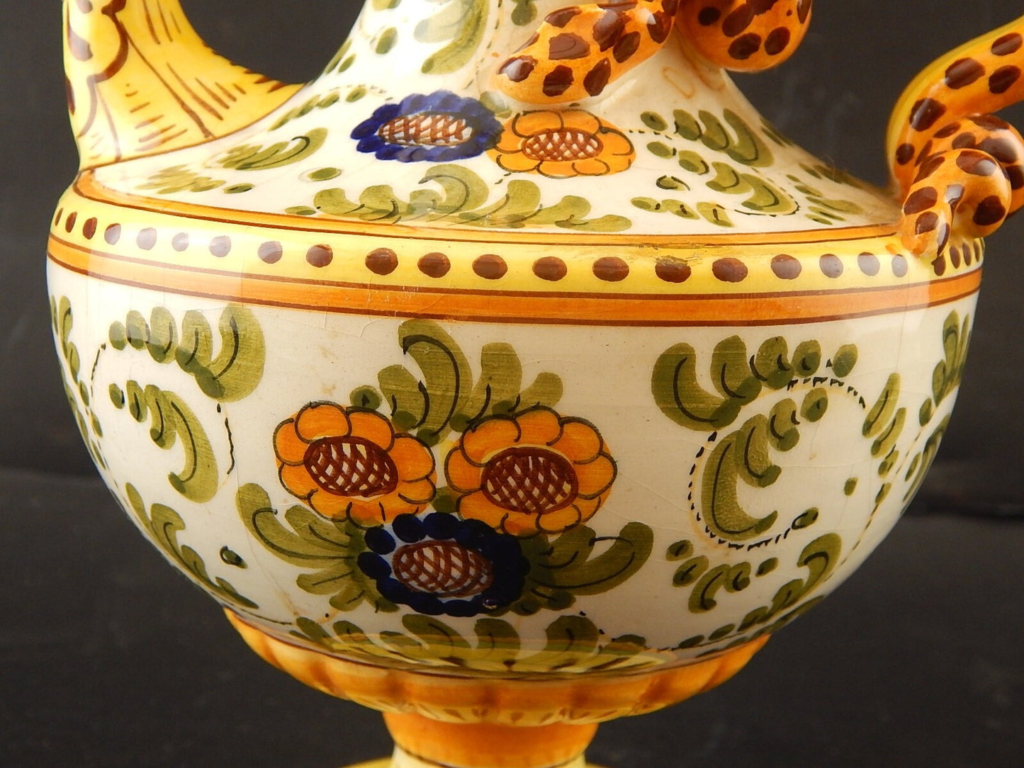 ANTICA CAFFETTIERA MAIOLICA CERAMICA POLICROMA FANTECHI S.I.F.M.A ANSA A SERPE