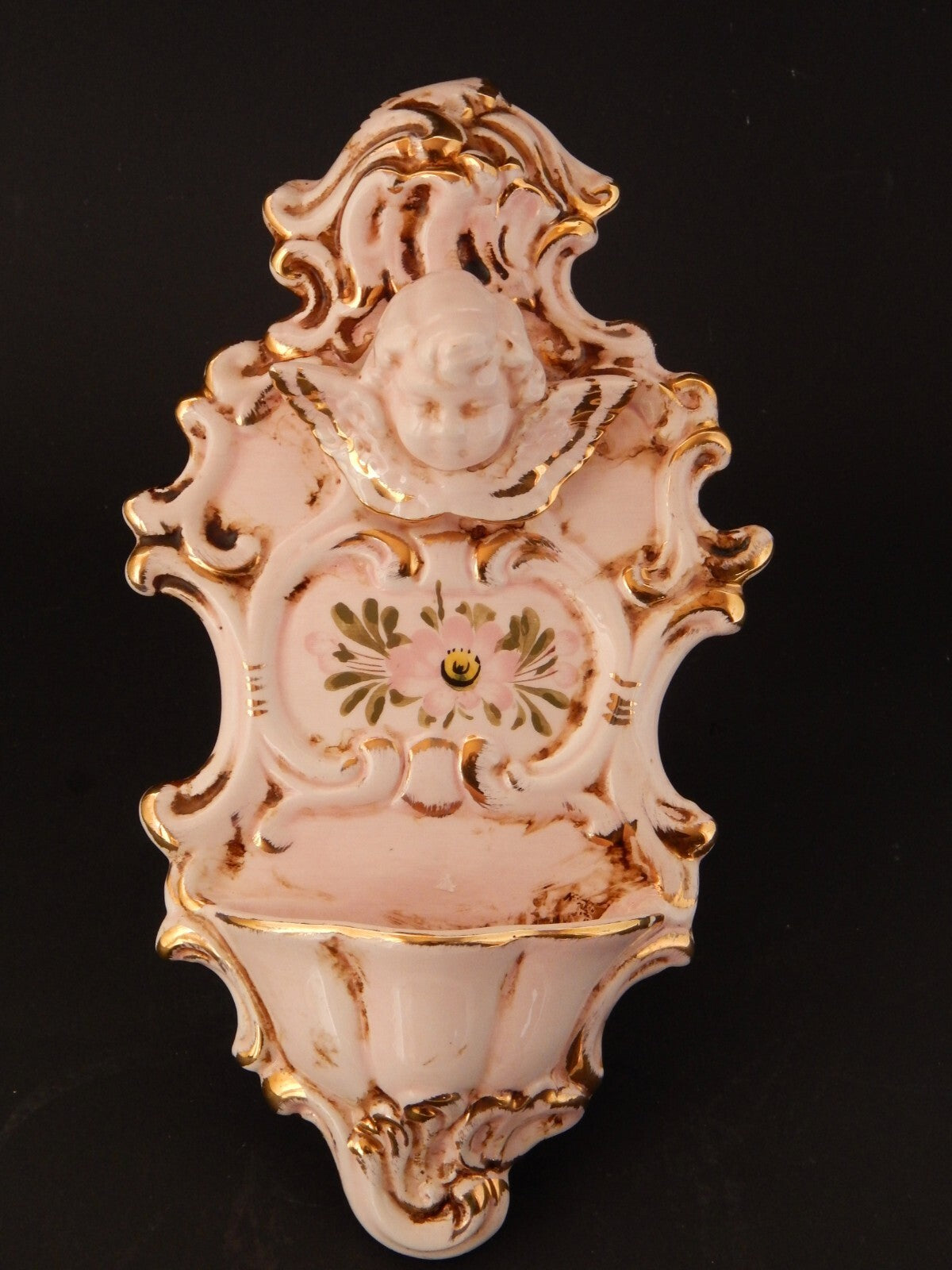 ARTE SACRA ANTICA RARA PREZIOSA ACQUASANTIERA CERAMICA MAIOLICA DI NOVE